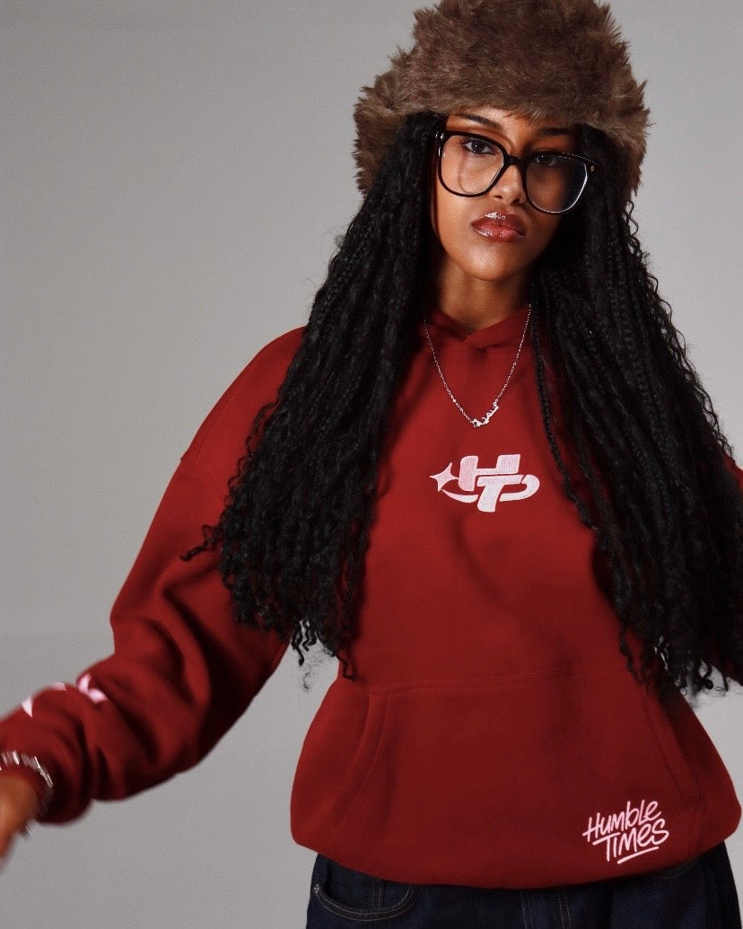 Burgundy and Baby Pink Hoodie by Humble Times – front